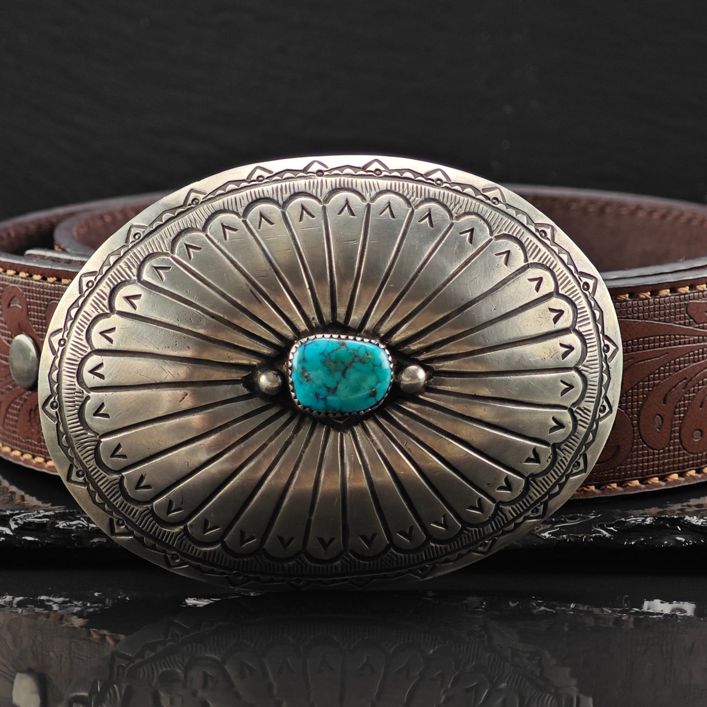 Vintage Native American Turquoise Sterling Silver Belt Buckle MISC0335