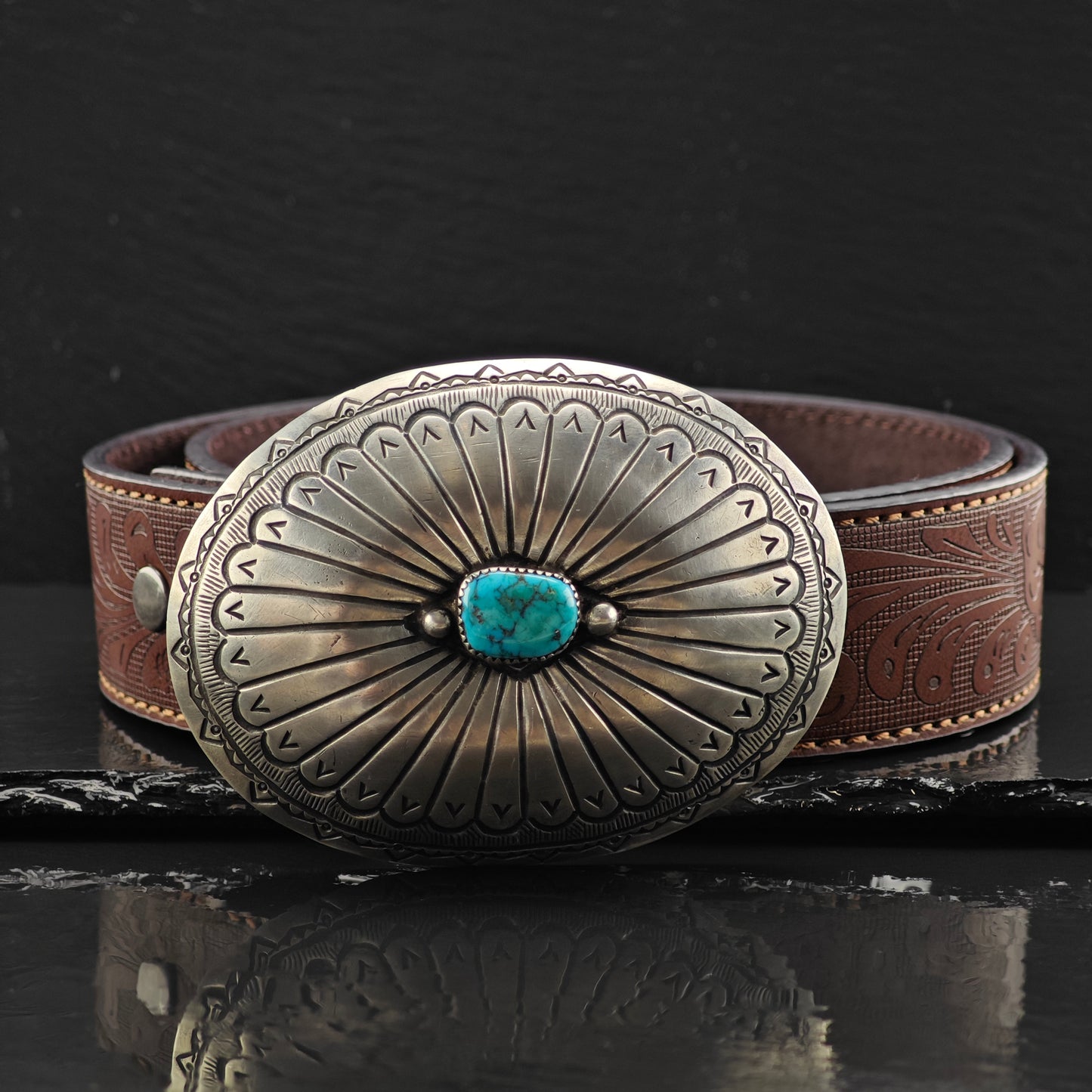 Vintage Native American Turquoise Sterling Silver Belt Buckle MISC0335