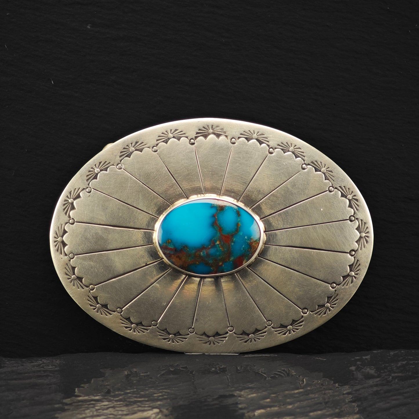 Vintage Stamped Sterling Silver & Turquoise Belt Buckle MISC0339