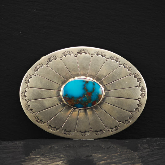 Vintage Stamped Sterling Silver & Turquoise Belt Buckle MISC0339