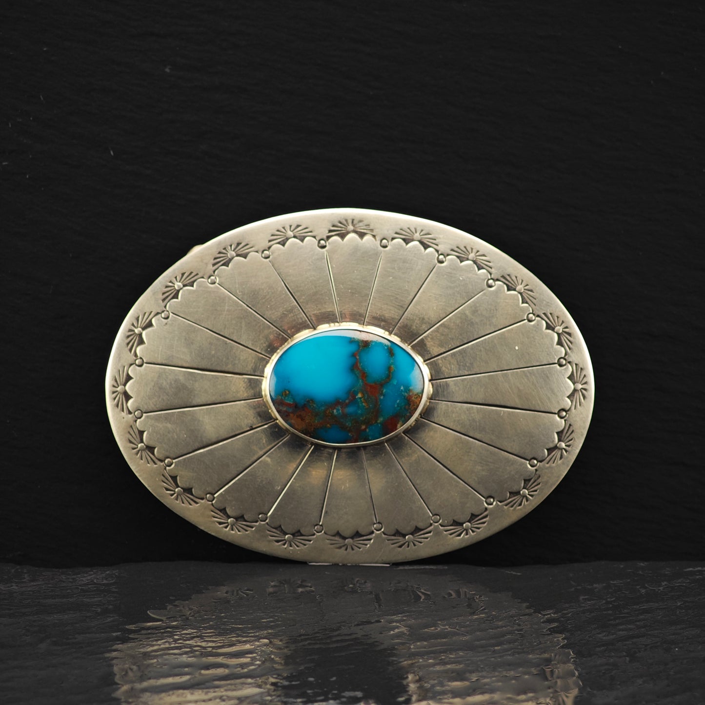 Vintage Stamped Sterling Silver & Turquoise Belt Buckle MISC0339