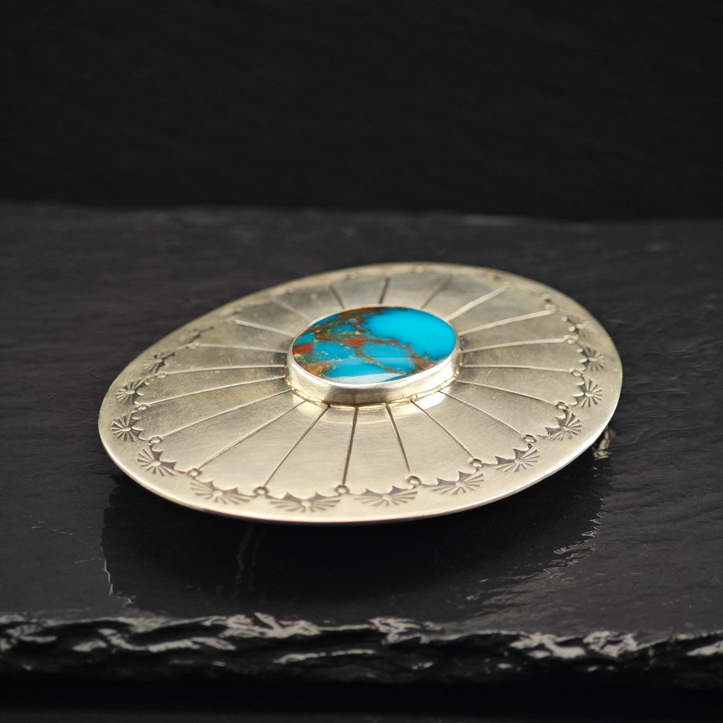 Vintage Stamped Sterling Silver & Turquoise Belt Buckle MISC0339