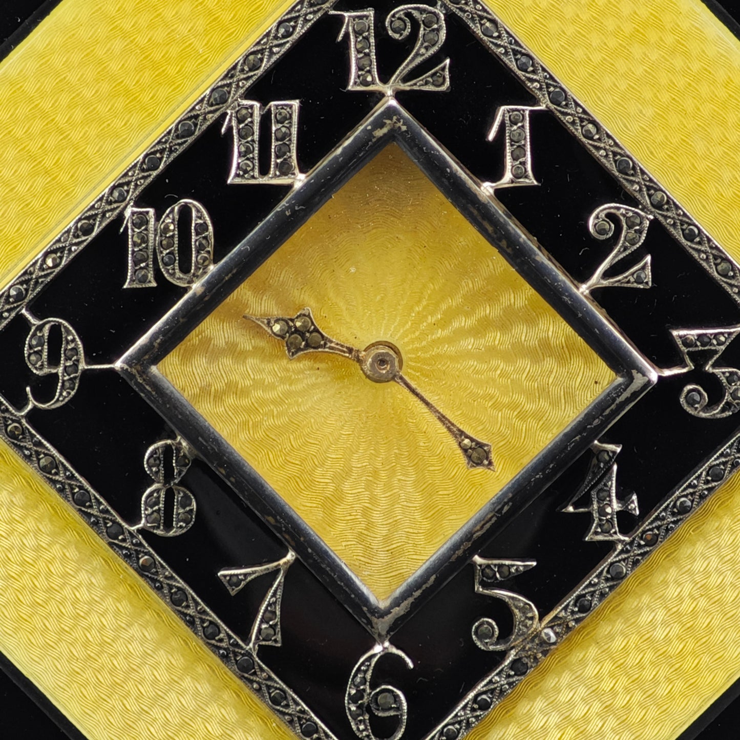 Art Deco Guilloche Enamel Table Clock 935 Silver MISC0336