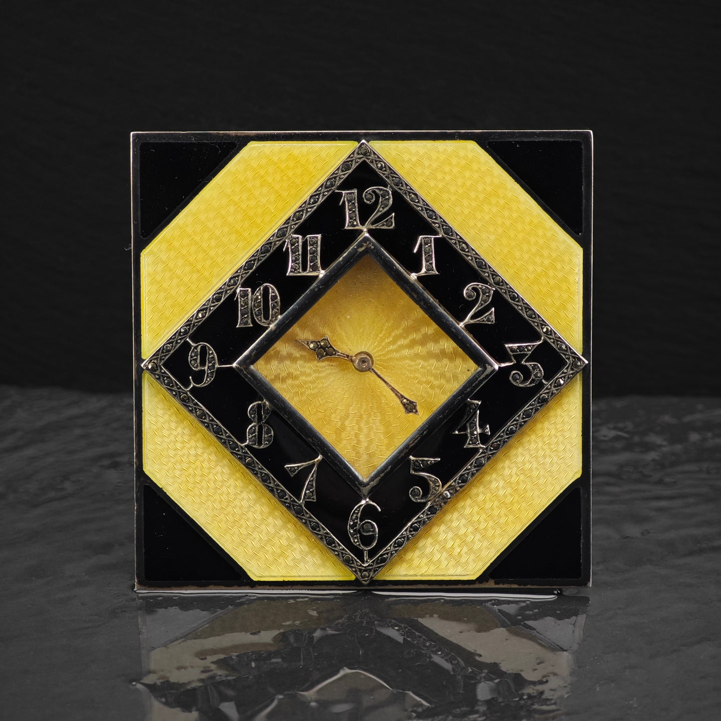 Art Deco Guilloche Enamel Table Clock 935 Silver MISC0336