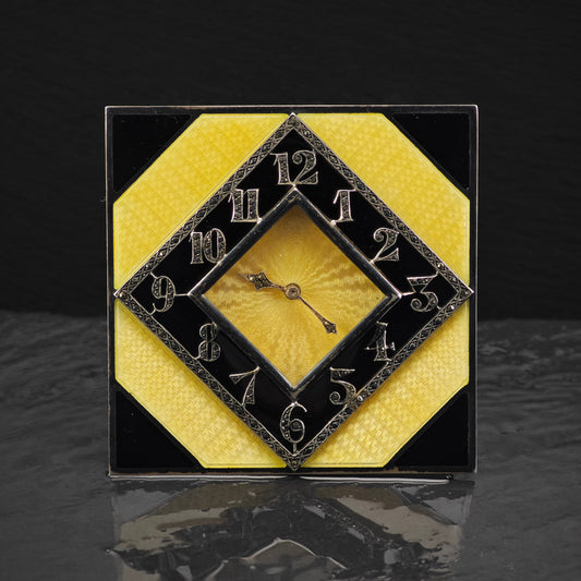 Art Deco Guilloche Enamel Table Clock 935 Silver MISC0336
