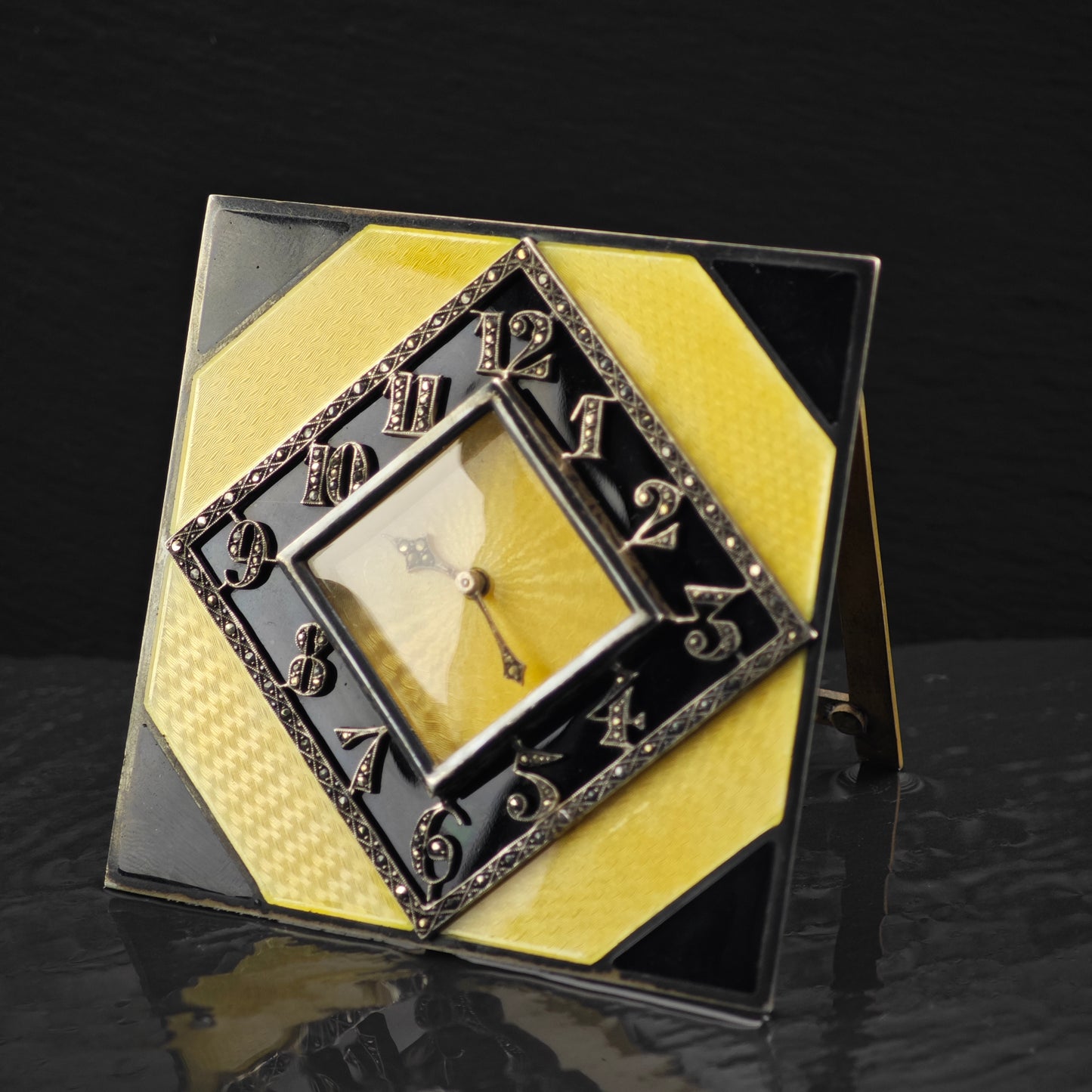 Art Deco Guilloche Enamel Table Clock 935 Silver MISC0336