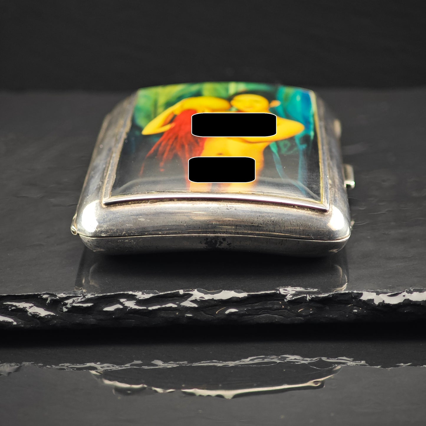 Antique Risque Art Nouveau Enamel Cigarette Case Sterling Silver MISC0342