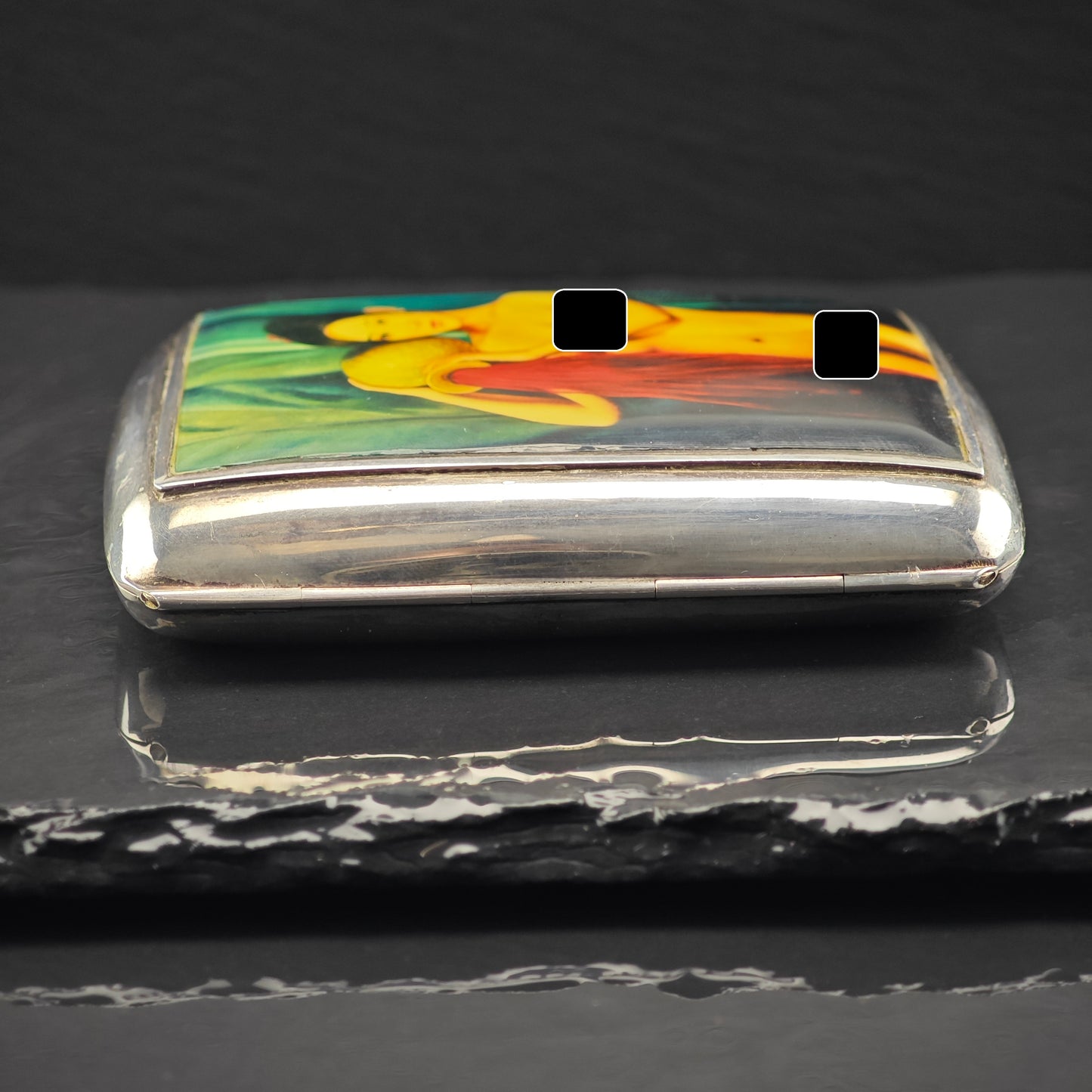 Antique Risque Art Nouveau Enamel Cigarette Case Sterling Silver MISC0342