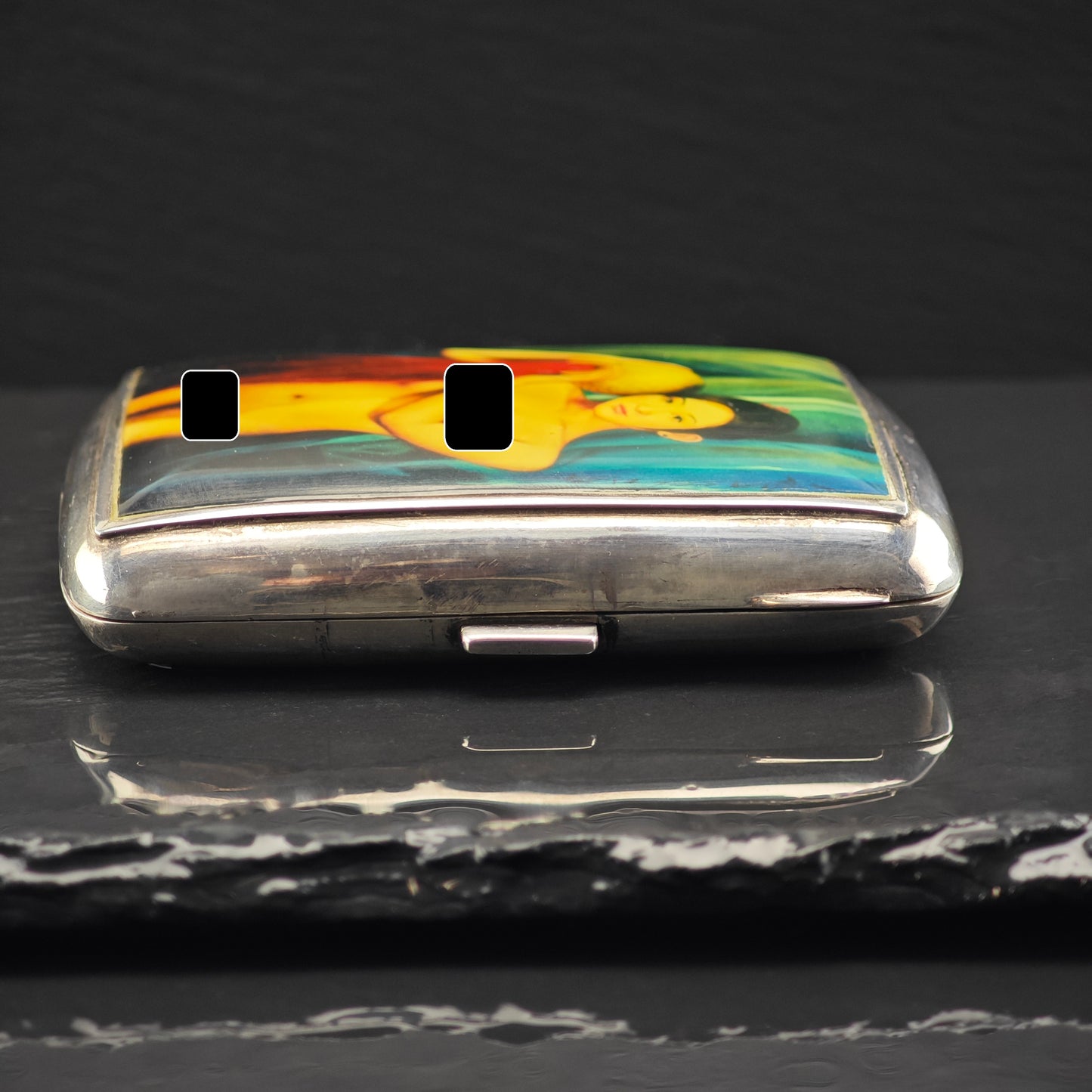 Antique Risque Art Nouveau Enamel Cigarette Case Sterling Silver MISC0342