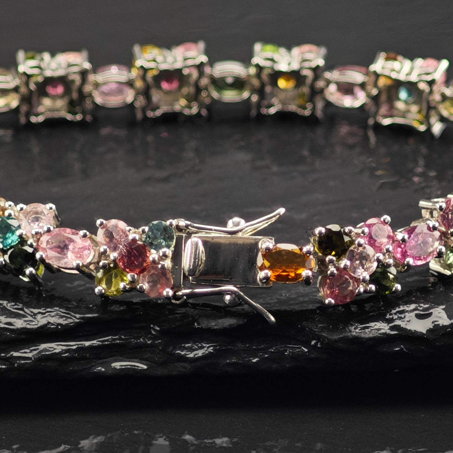 Floral Tourmaline Bracelet, Ring, and Earring Set