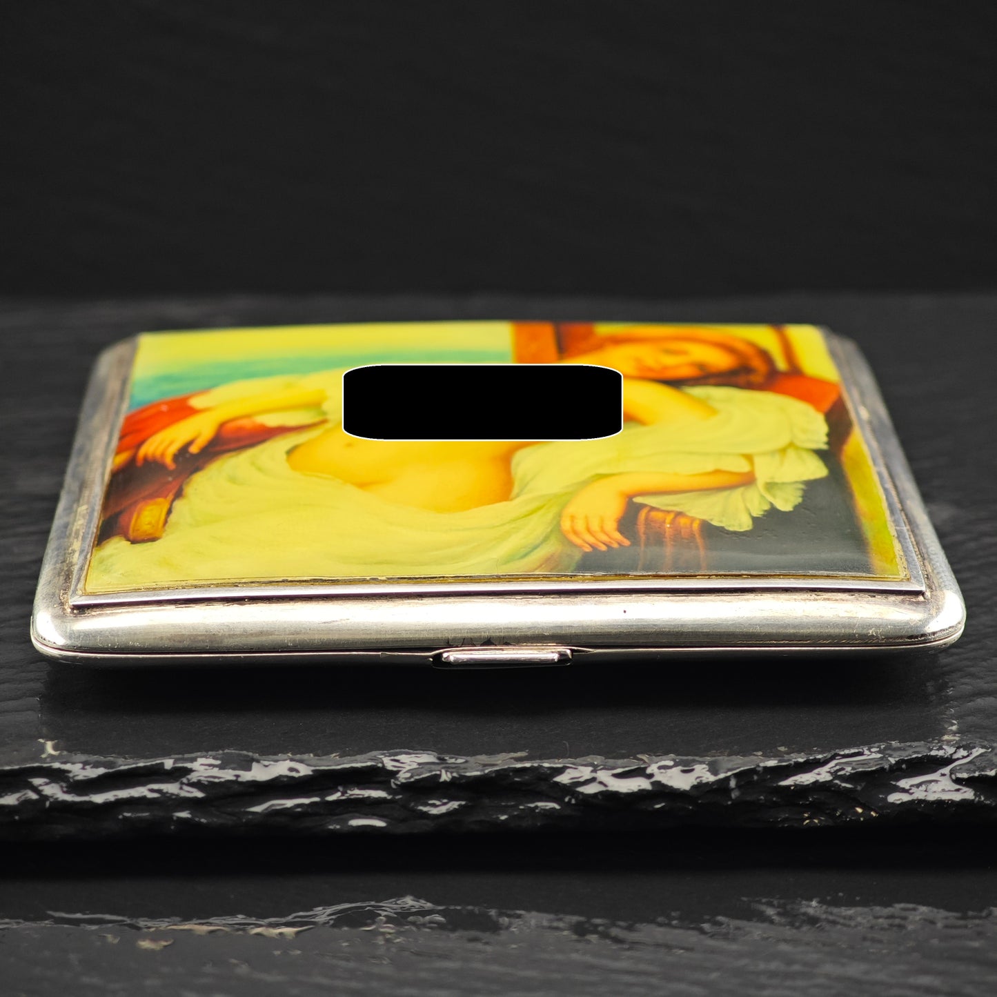 Antique Risque Art Nouveau Enamel Cigarette Case Sterling Silver MISC0340