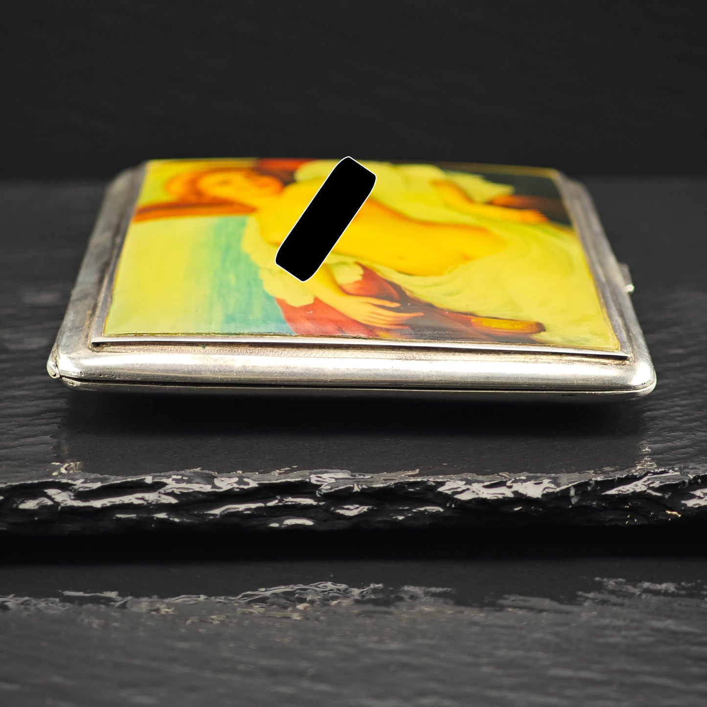 Antique Risque Art Nouveau Enamel Cigarette Case Sterling Silver MISC0340