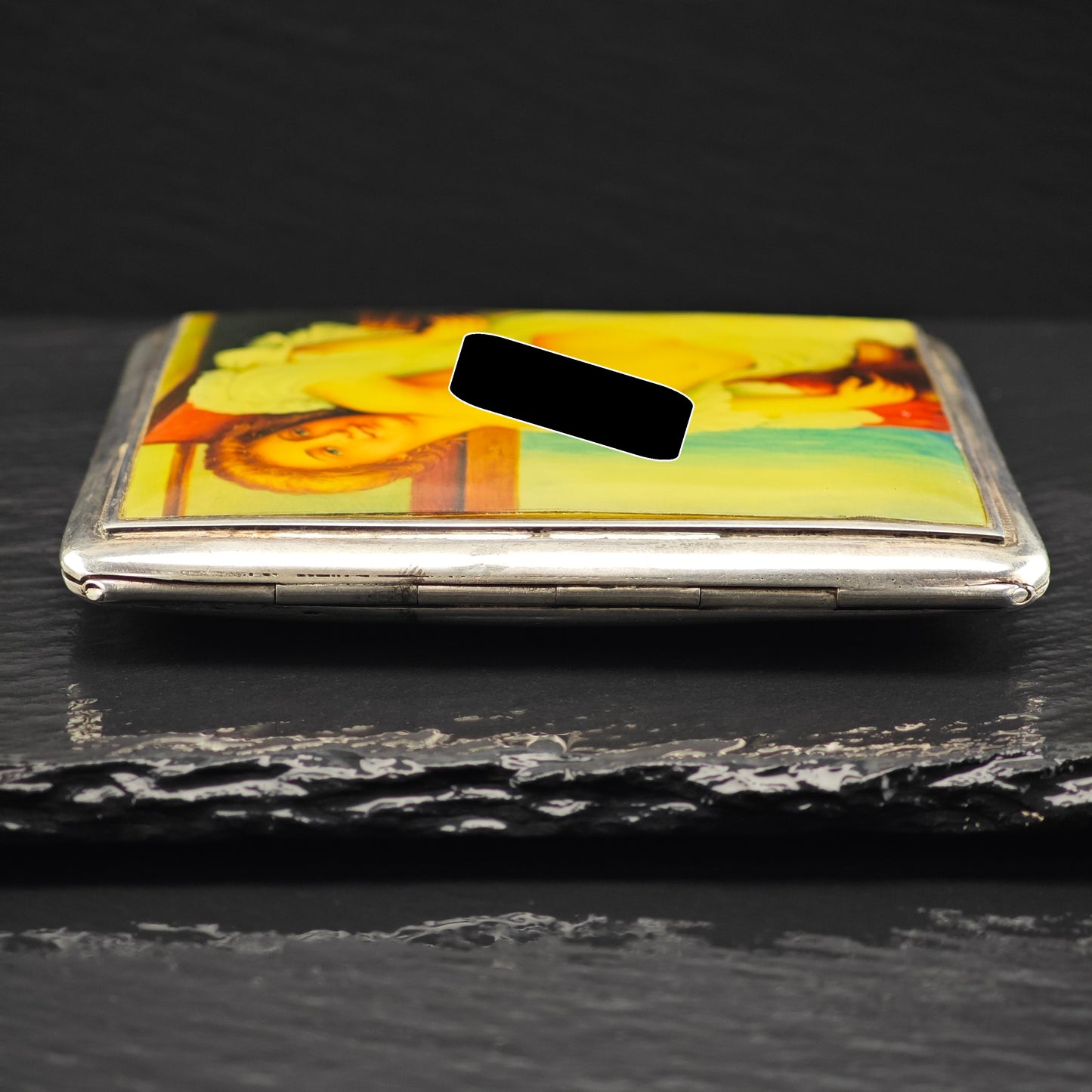 Antique Risque Art Nouveau Enamel Cigarette Case Sterling Silver MISC0340