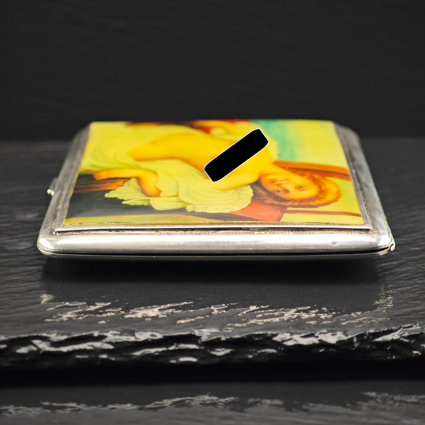 Antique Risque Art Nouveau Enamel Cigarette Case Sterling Silver MISC0340