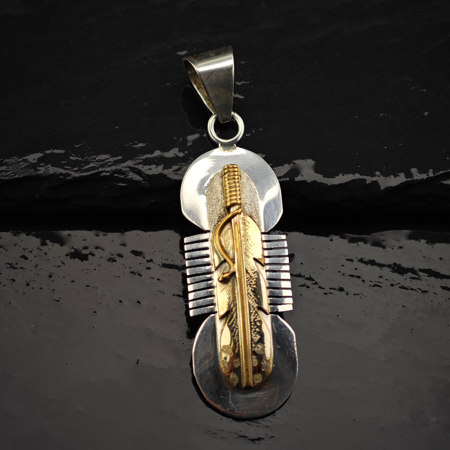 Sw 12K Gold Filled Accent Feather Pendant Sterling Silver P2848
