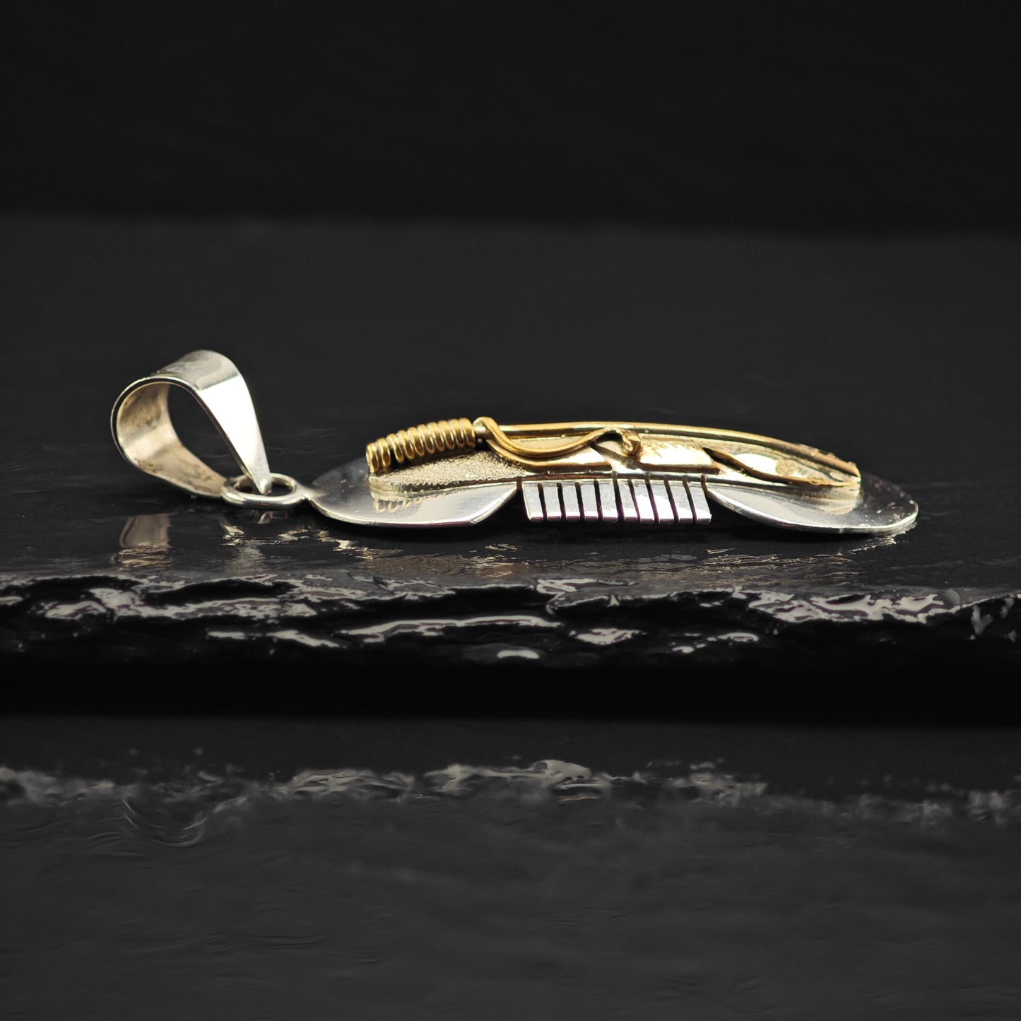 Sw 12K Gold Filled Accent Feather Pendant Sterling Silver P2848