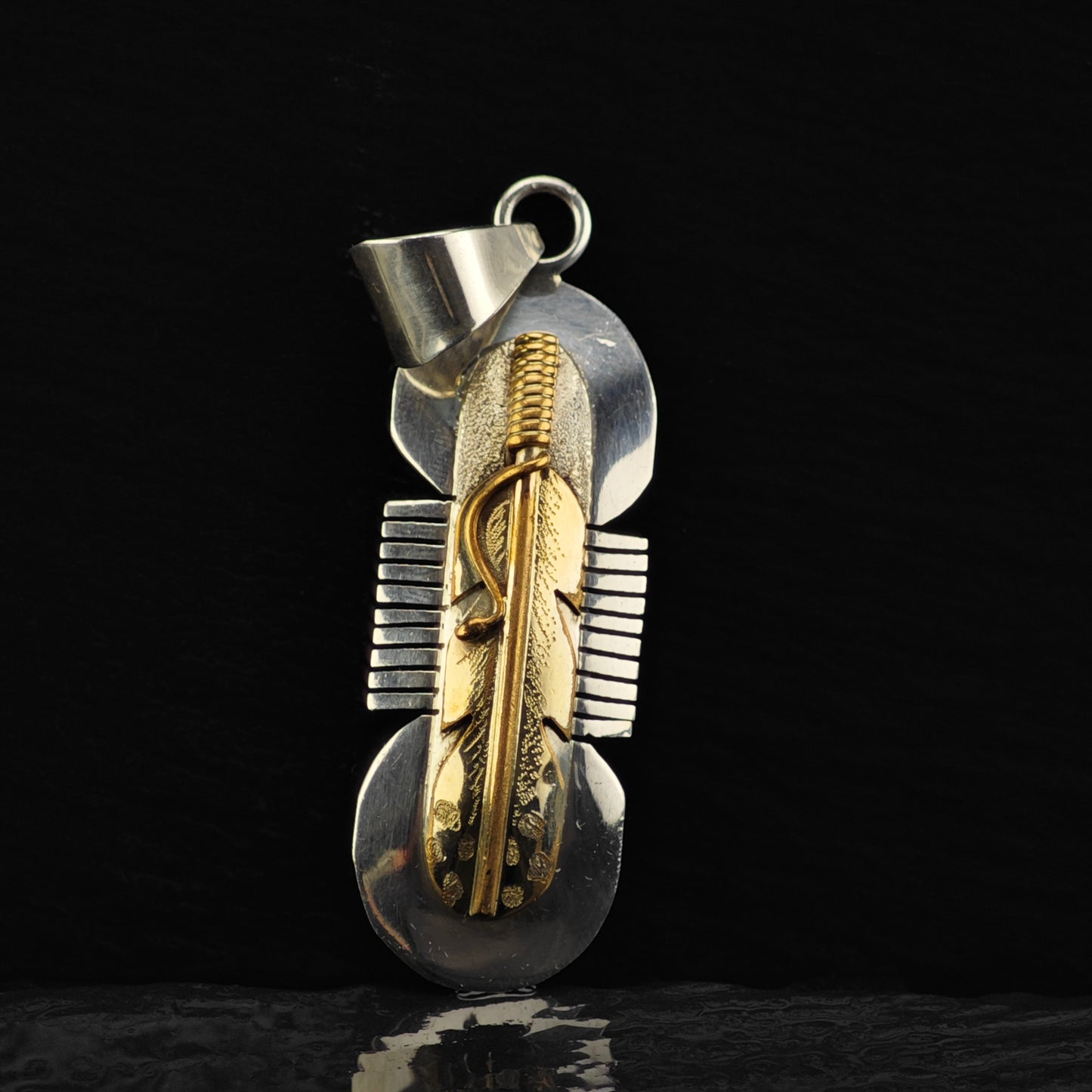 Sw 12K Gold Filled Accent Feather Pendant Sterling Silver P2848