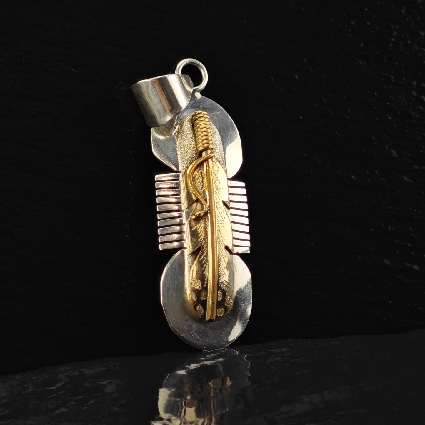 Sw 12K Gold Filled Accent Feather Pendant Sterling Silver P2848