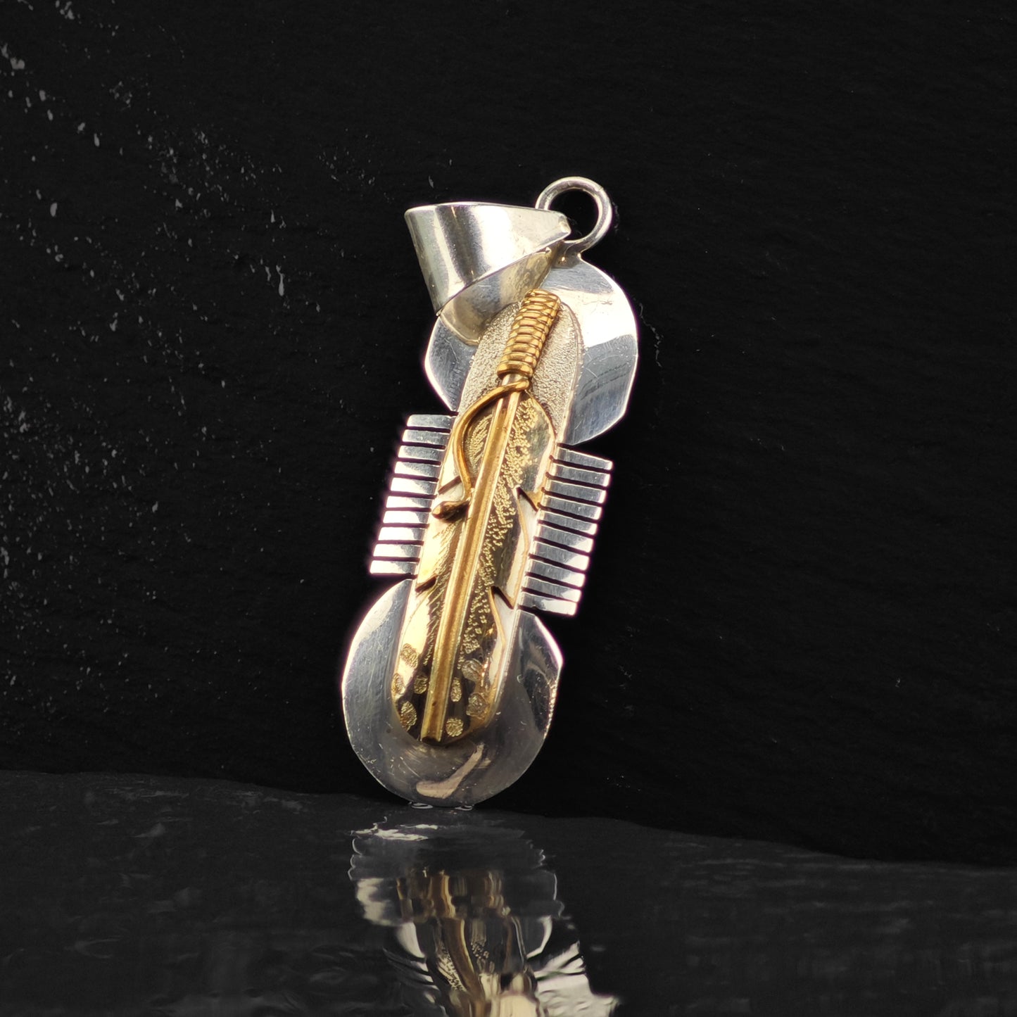 Sw 12K Gold Filled Accent Feather Pendant Sterling Silver P2848
