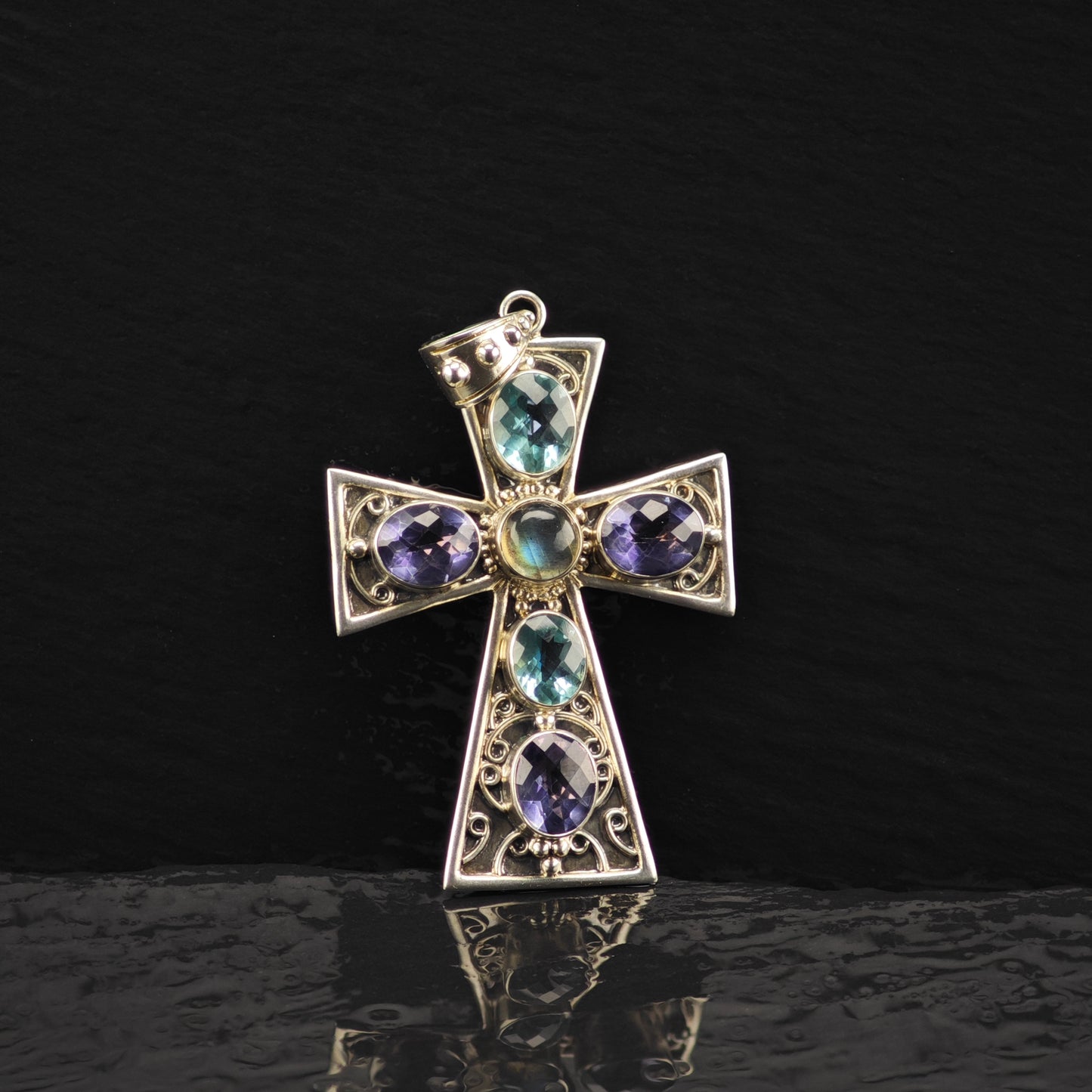 Nicky Butler Multi-Gemstone Cross Pendant Sterling SIlver P2849
