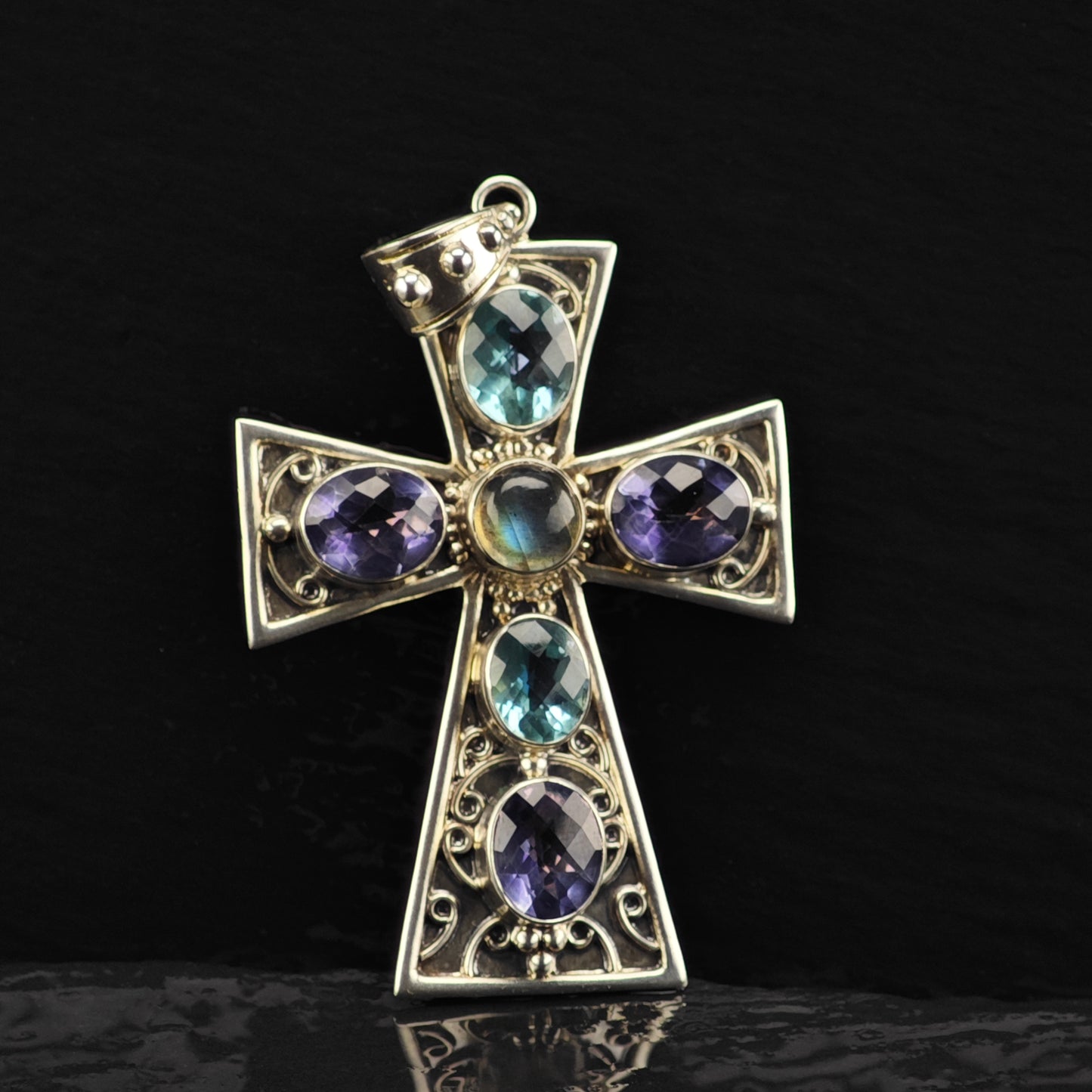 Nicky Butler Multi-Gemstone Cross Pendant Sterling SIlver P2849