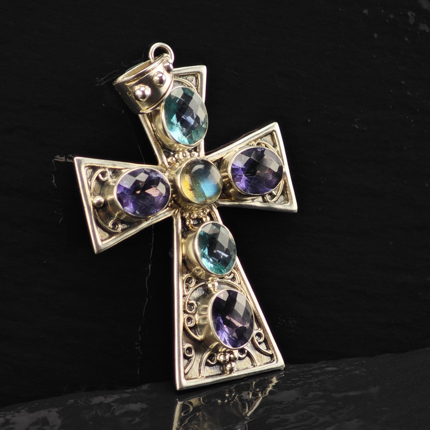 Nicky Butler Multi-Gemstone Cross Pendant Sterling SIlver P2849