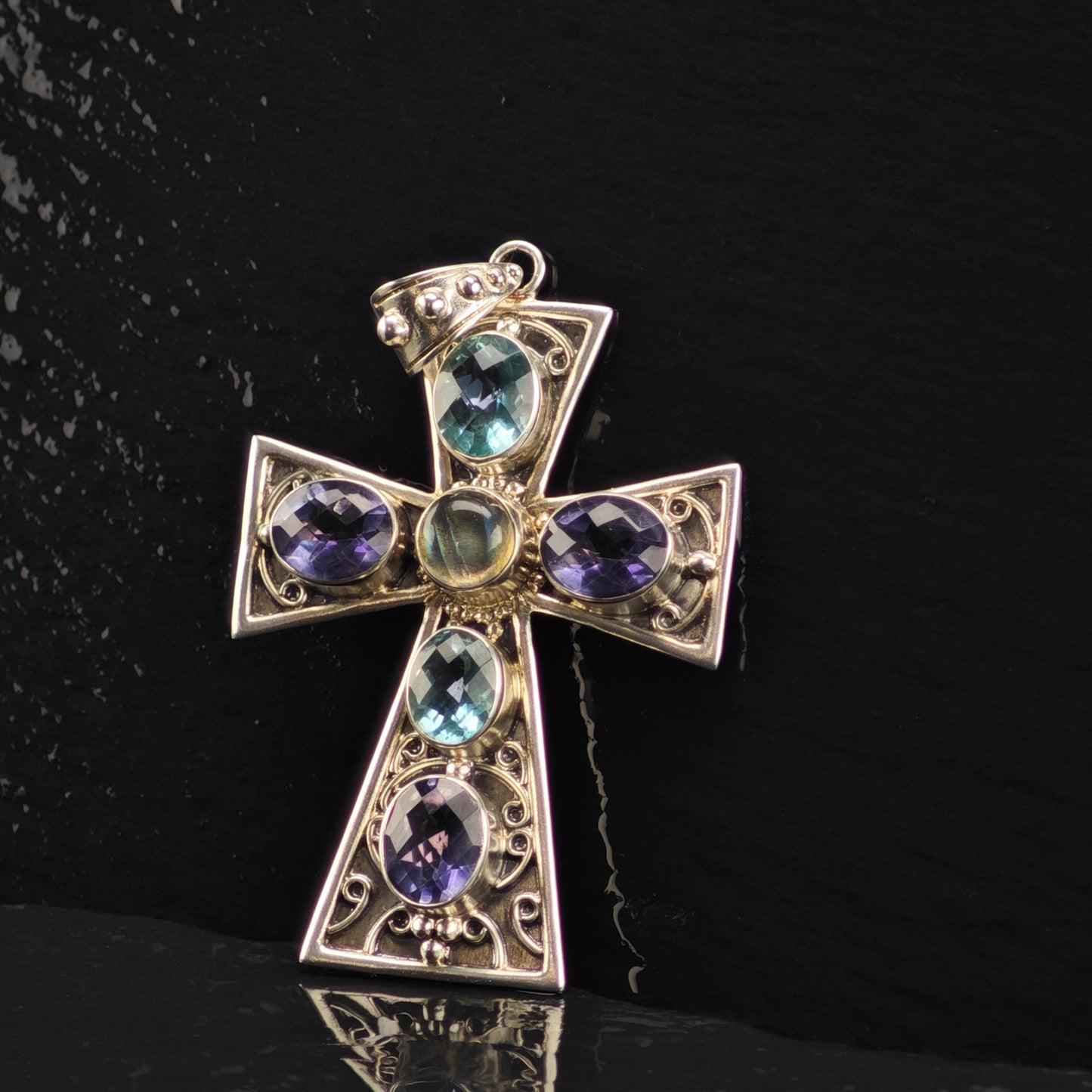 Nicky Butler Multi-Gemstone Cross Pendant Sterling SIlver P2849