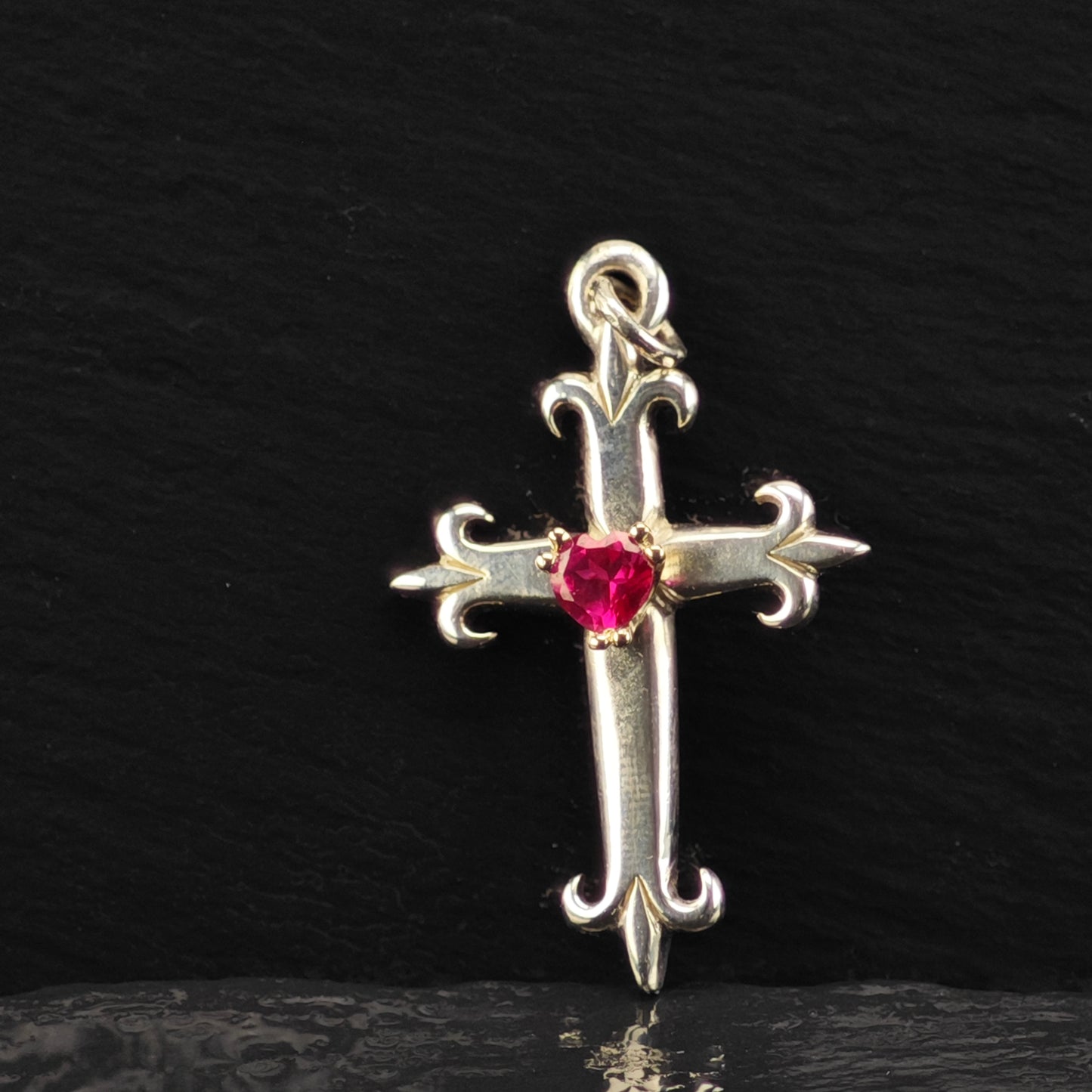 James Avery Lab Ruby Heart Cross Sterling Silver P2851