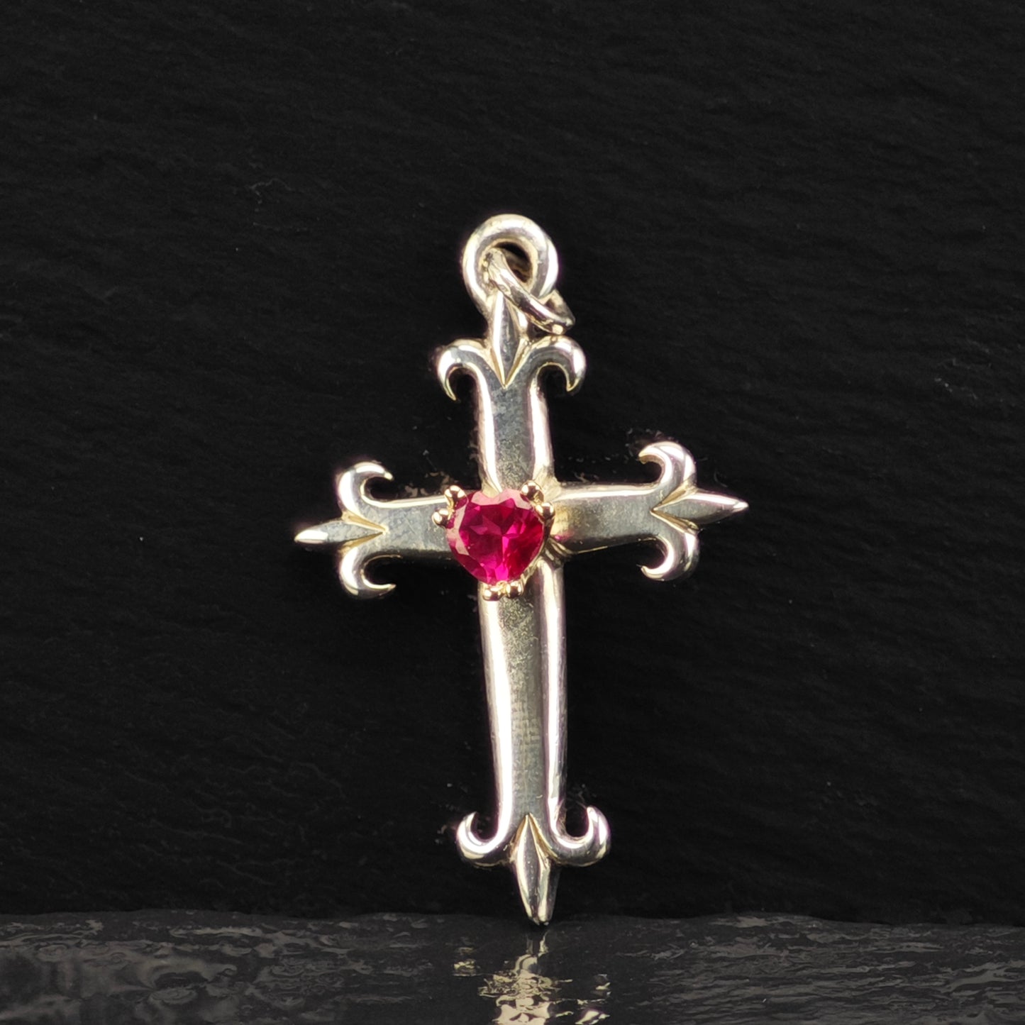 James Avery Lab Ruby Heart Cross Sterling Silver P2851