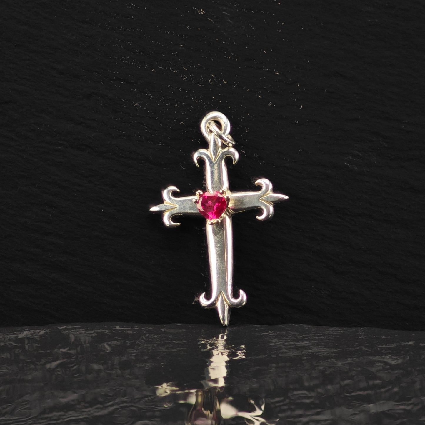 James Avery Lab Ruby Heart Cross Sterling Silver P2851