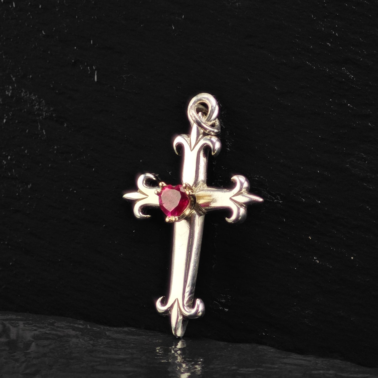 James Avery Lab Ruby Heart Cross Sterling Silver P2851