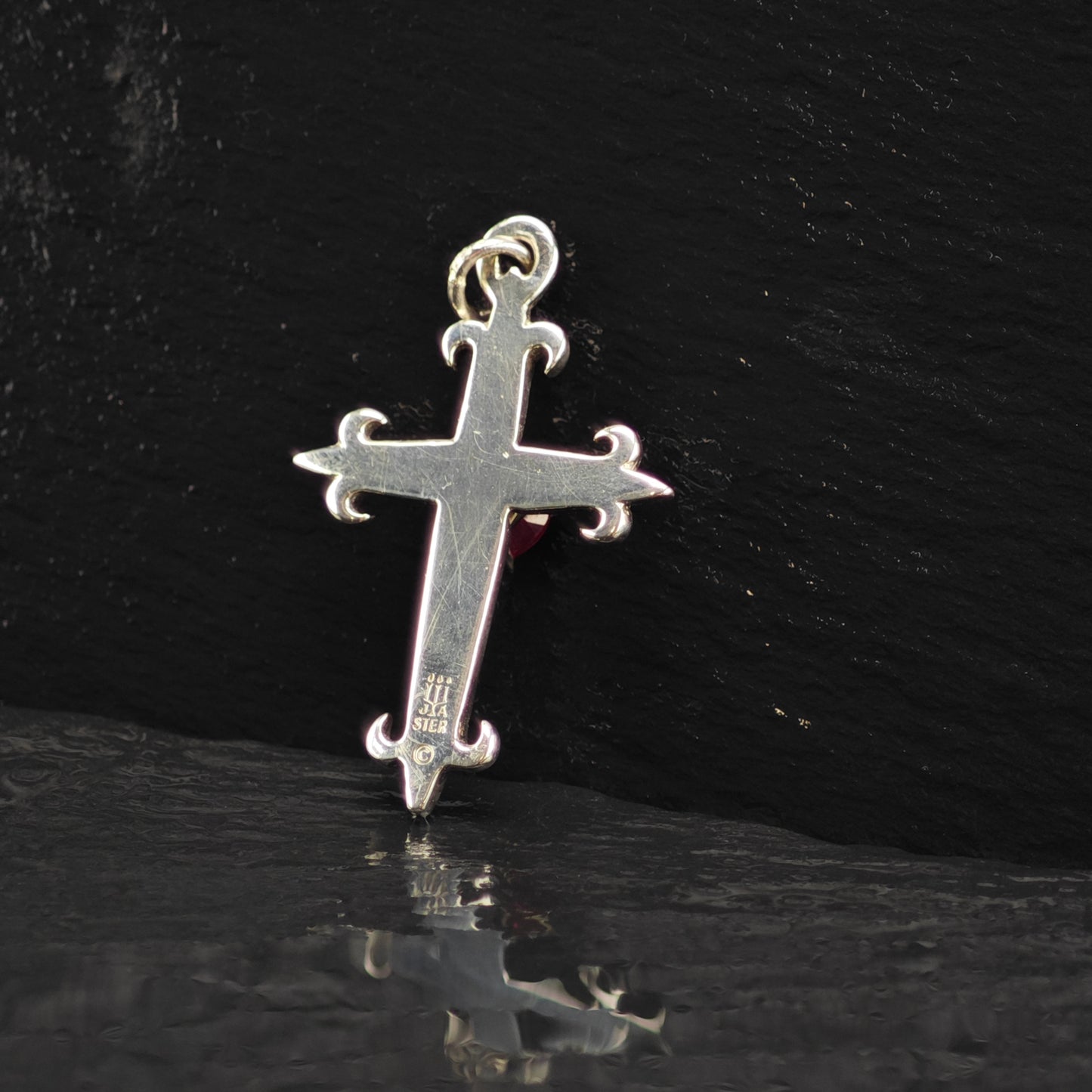 James Avery Lab Ruby Heart Cross Sterling Silver P2851