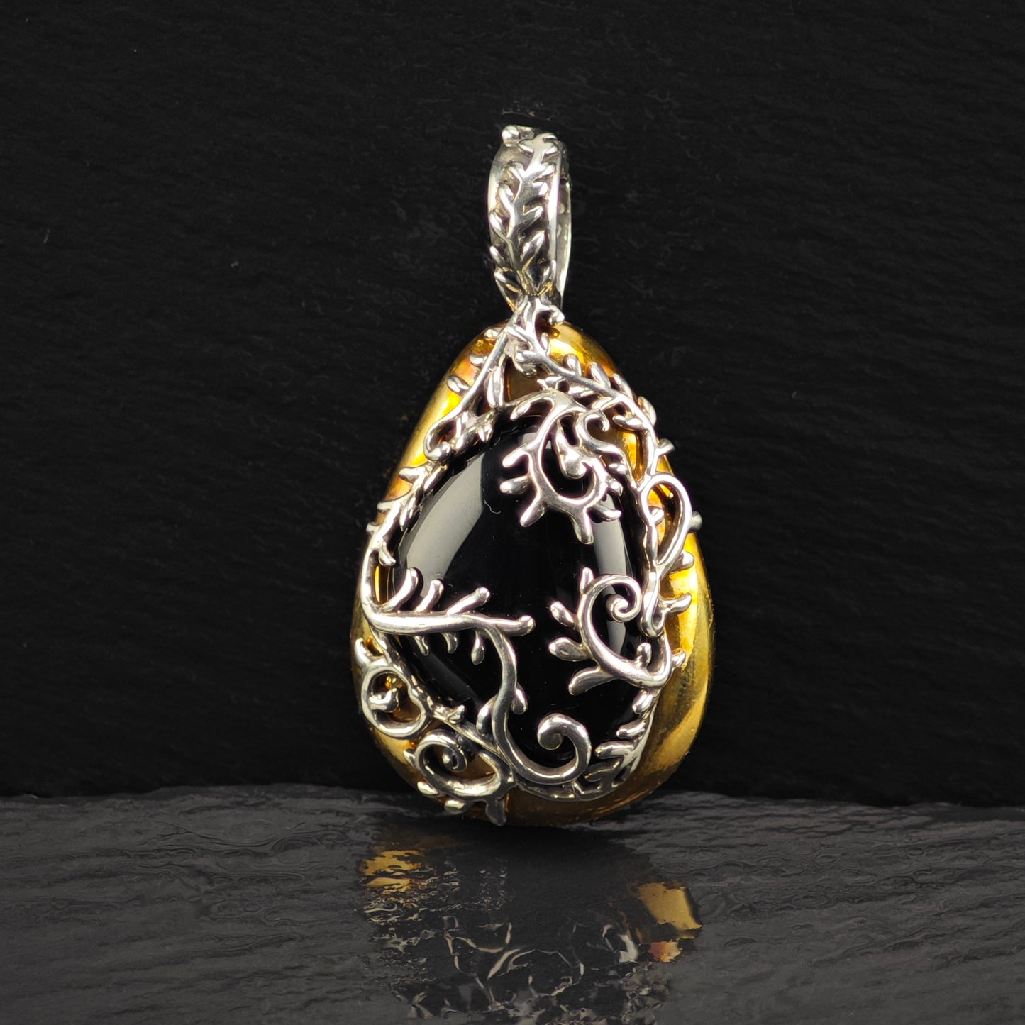 Carolyn Pollack Brass, Black Onyx Pendant Sterling Silver P2855