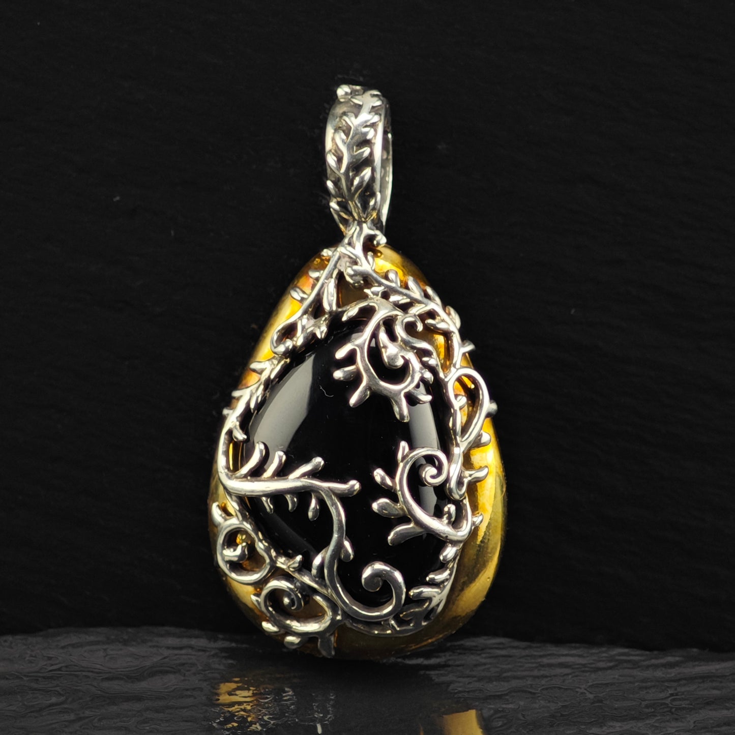 Carolyn Pollack Brass, Black Onyx Pendant Sterling Silver P2855