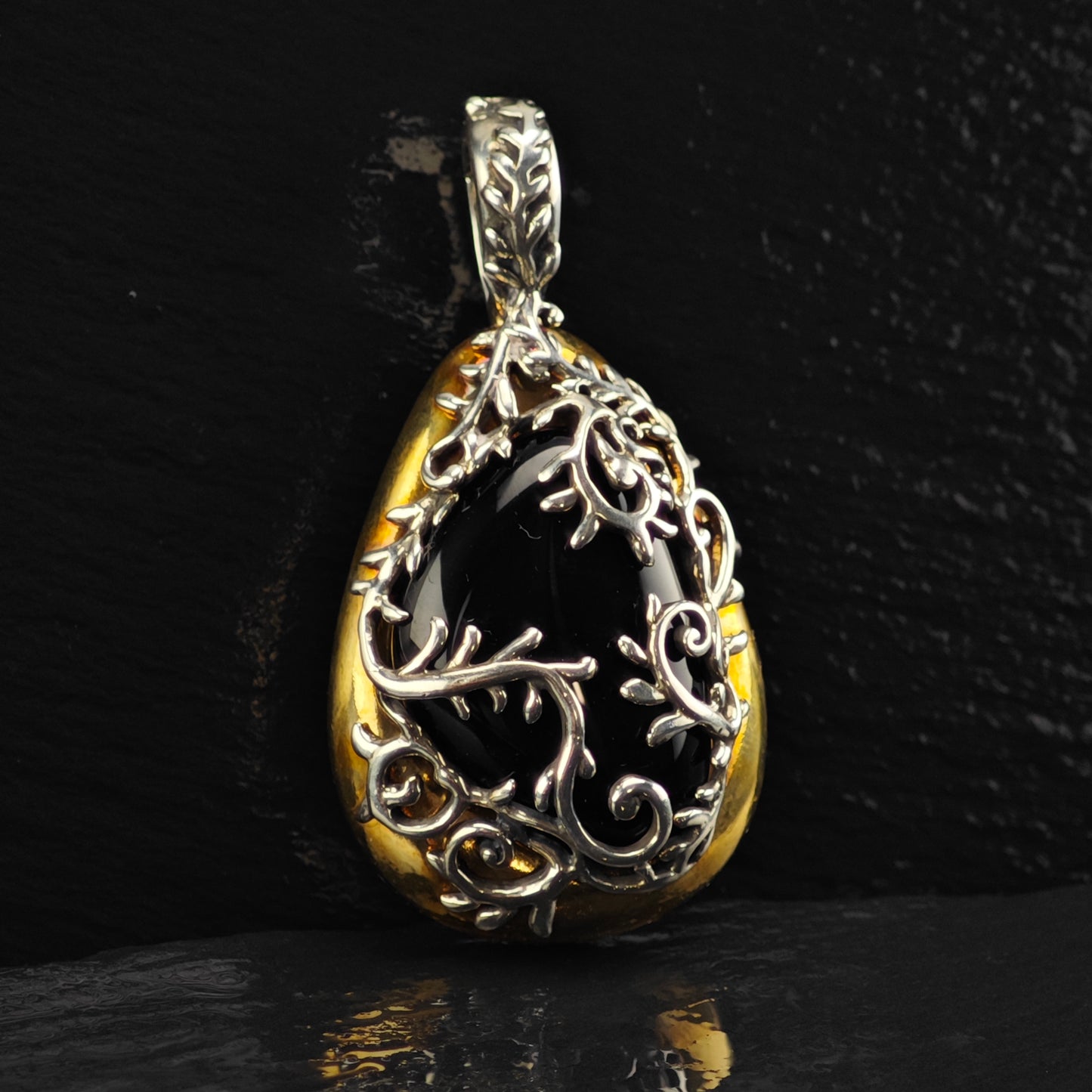 Carolyn Pollack Brass, Black Onyx Pendant Sterling Silver P2855