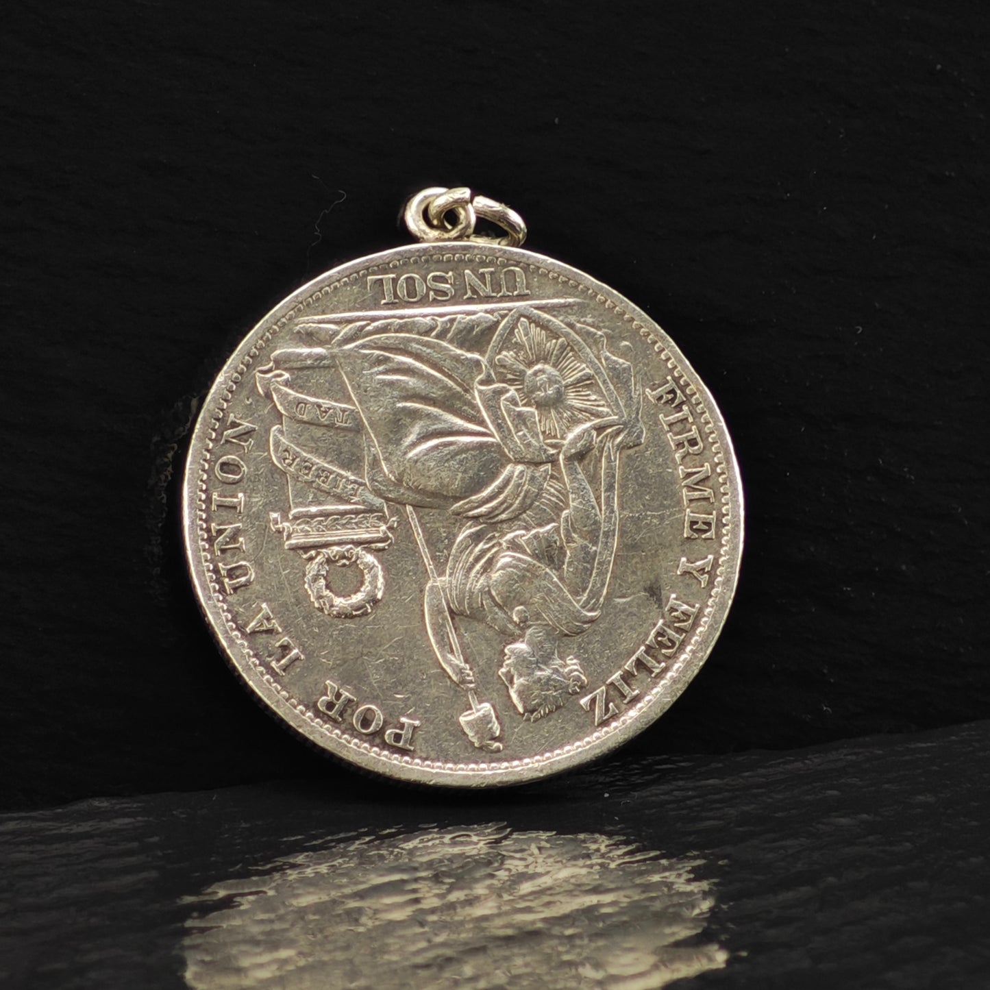 Peruvian "Un Sol" 1894 Coin Pendant Sterling Silver P2857