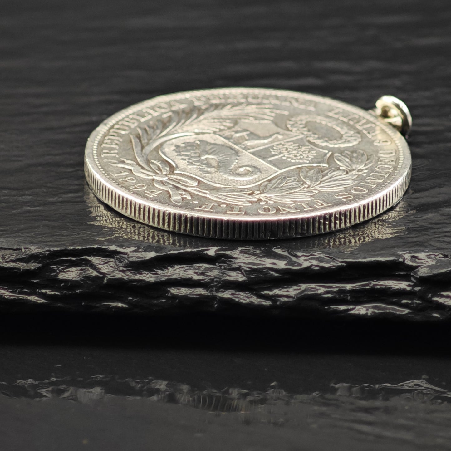 Peruvian "Un Sol" 1894 Coin Pendant Sterling Silver P2857