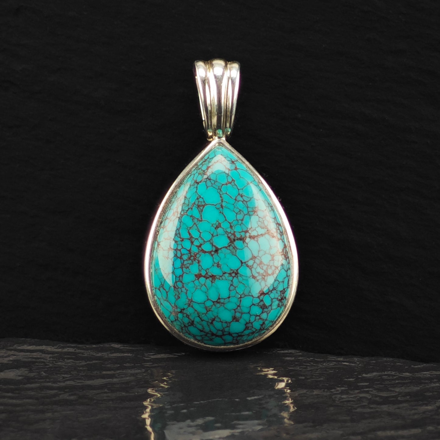WK Spiderweb Turquoise Teardrop Pendant Sterling Silver P2859