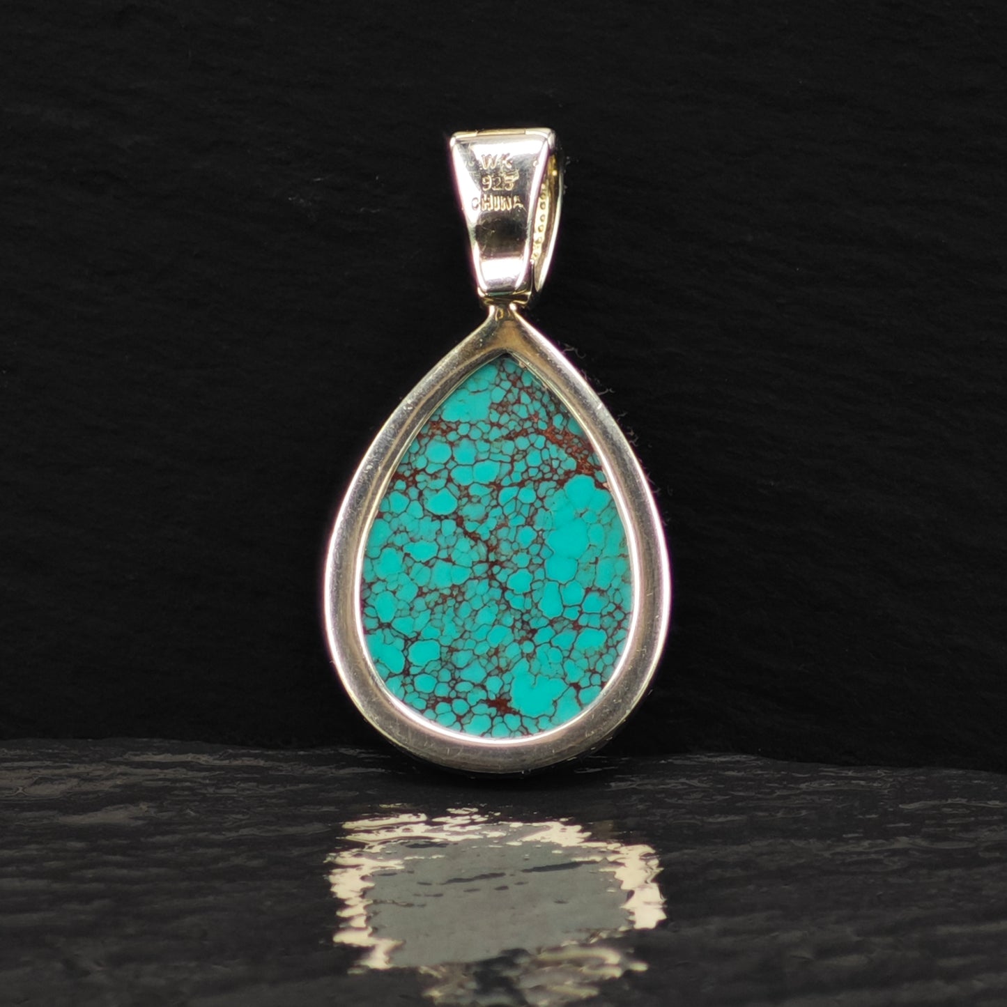 WK Spiderweb Turquoise Teardrop Pendant Sterling Silver P2859