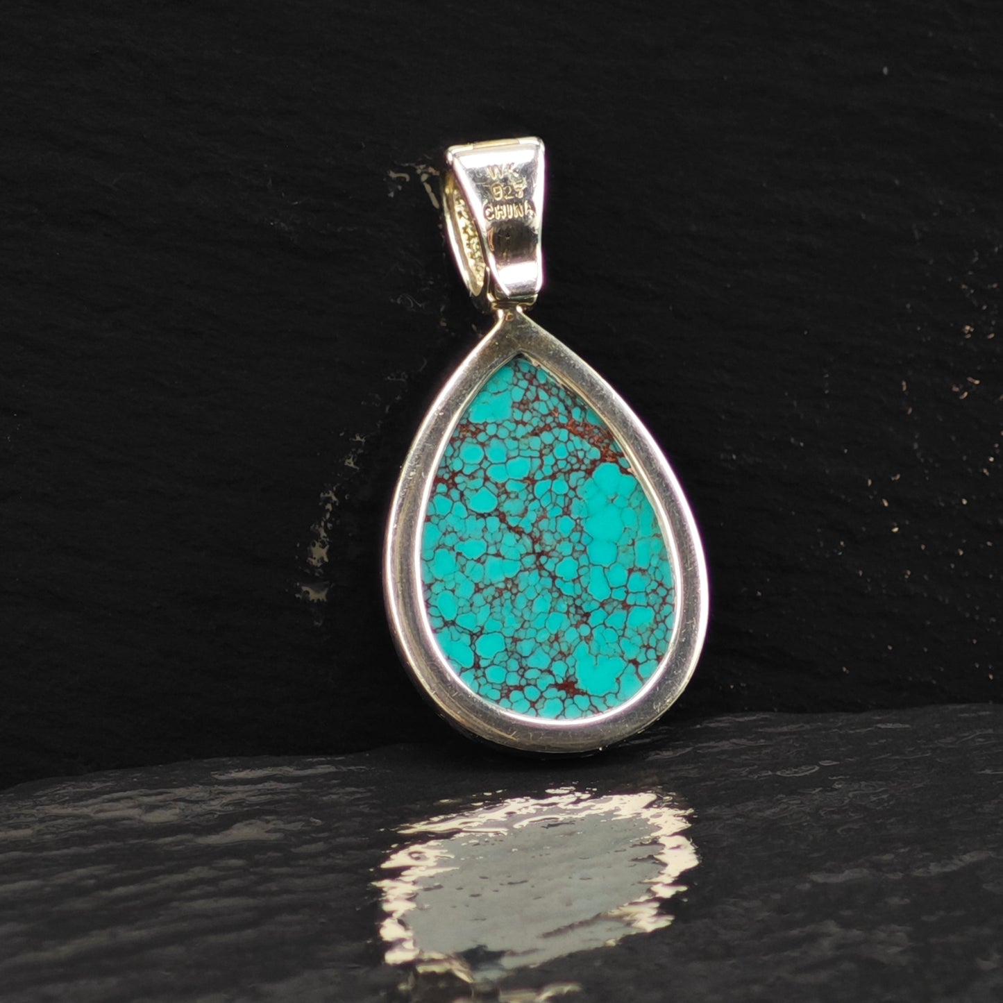 WK Spiderweb Turquoise Teardrop Pendant Sterling Silver P2859