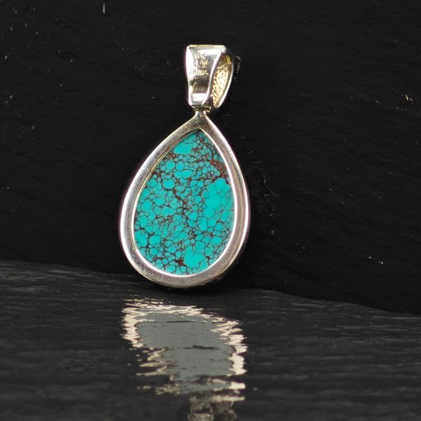 WK Spiderweb Turquoise Teardrop Pendant Sterling Silver P2859