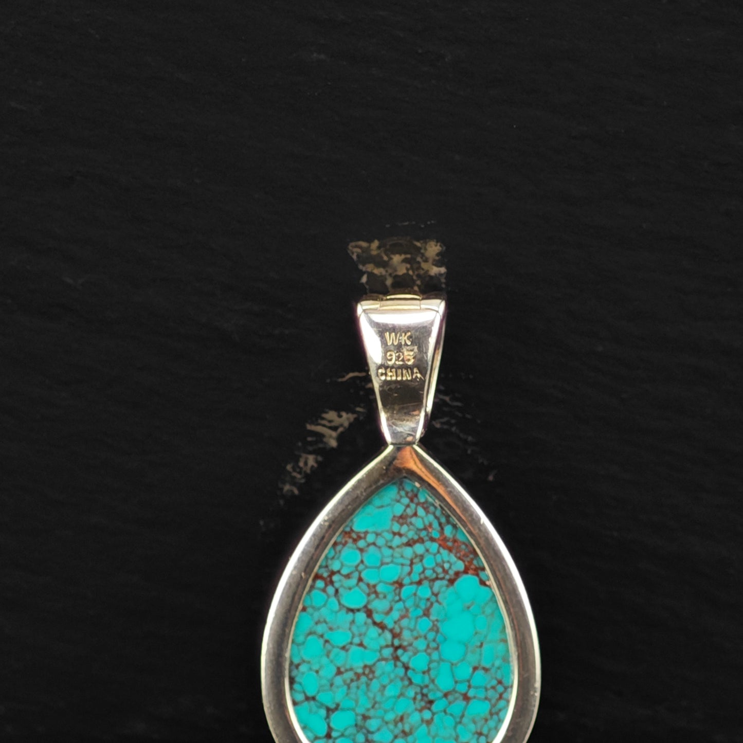 WK Spiderweb Turquoise Teardrop Pendant Sterling Silver P2859