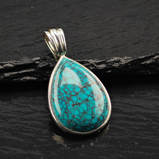 WK Spiderweb Turquoise Teardrop Pendant Sterling Silver P2859