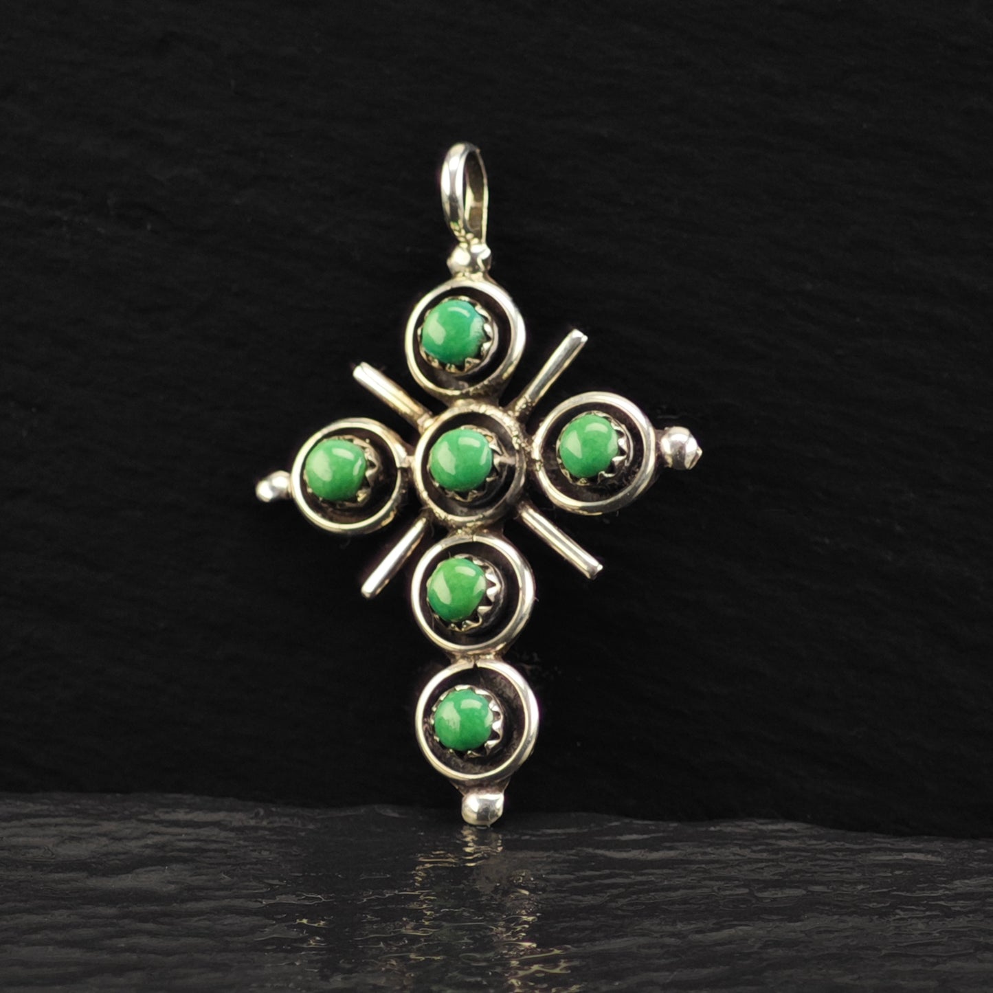 Zuni Snake Eye Turquoise Cross Pendant Sterling Silver P2860