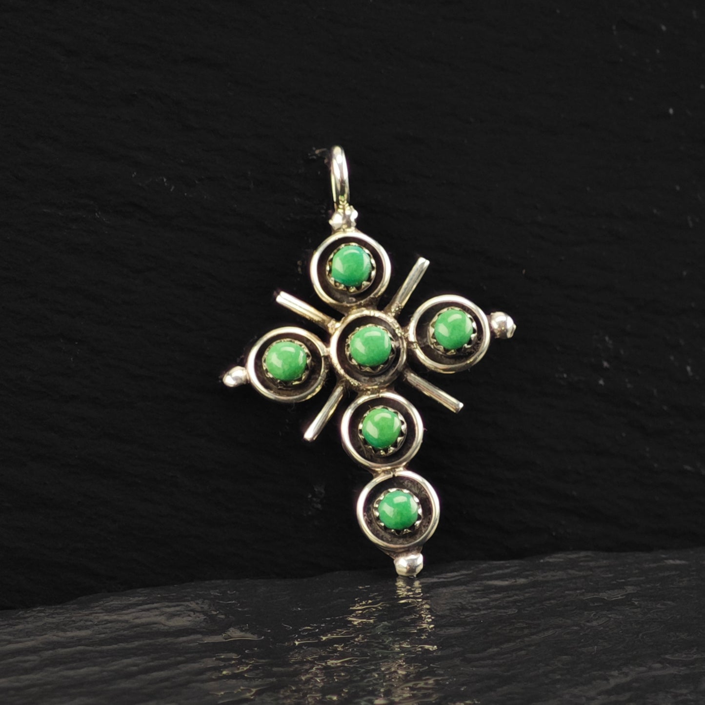Zuni Snake Eye Turquoise Cross Pendant Sterling Silver P2860