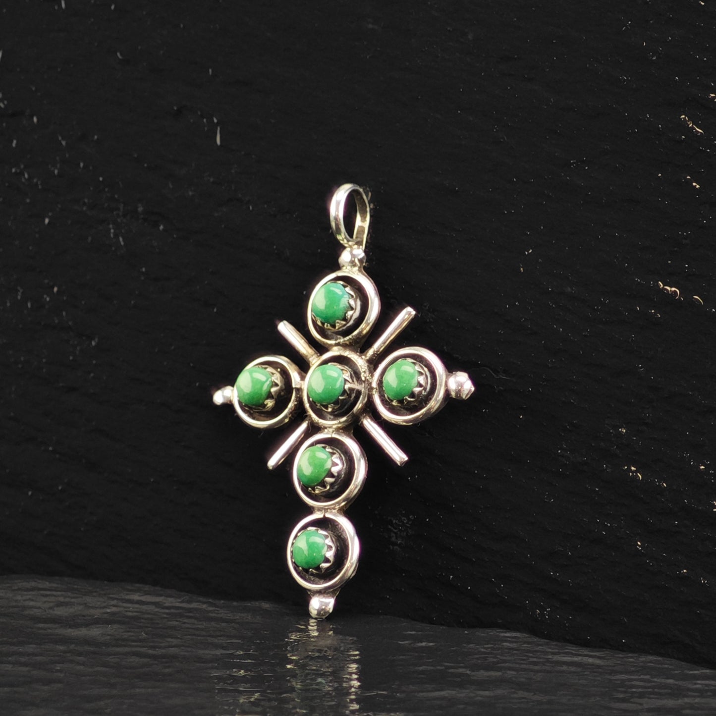 Zuni Snake Eye Turquoise Cross Pendant Sterling Silver P2860