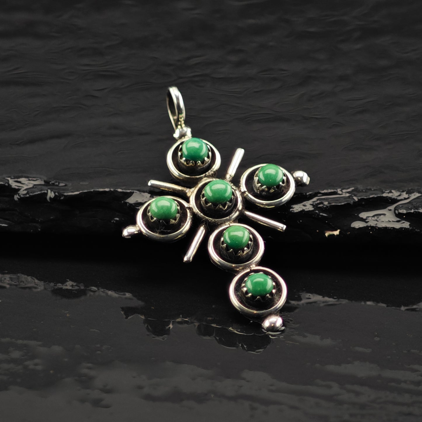 Zuni Snake Eye Turquoise Cross Pendant Sterling Silver P2860