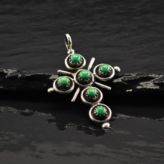 Zuni Snake Eye Turquoise Cross Pendant Sterling Silver P2860
