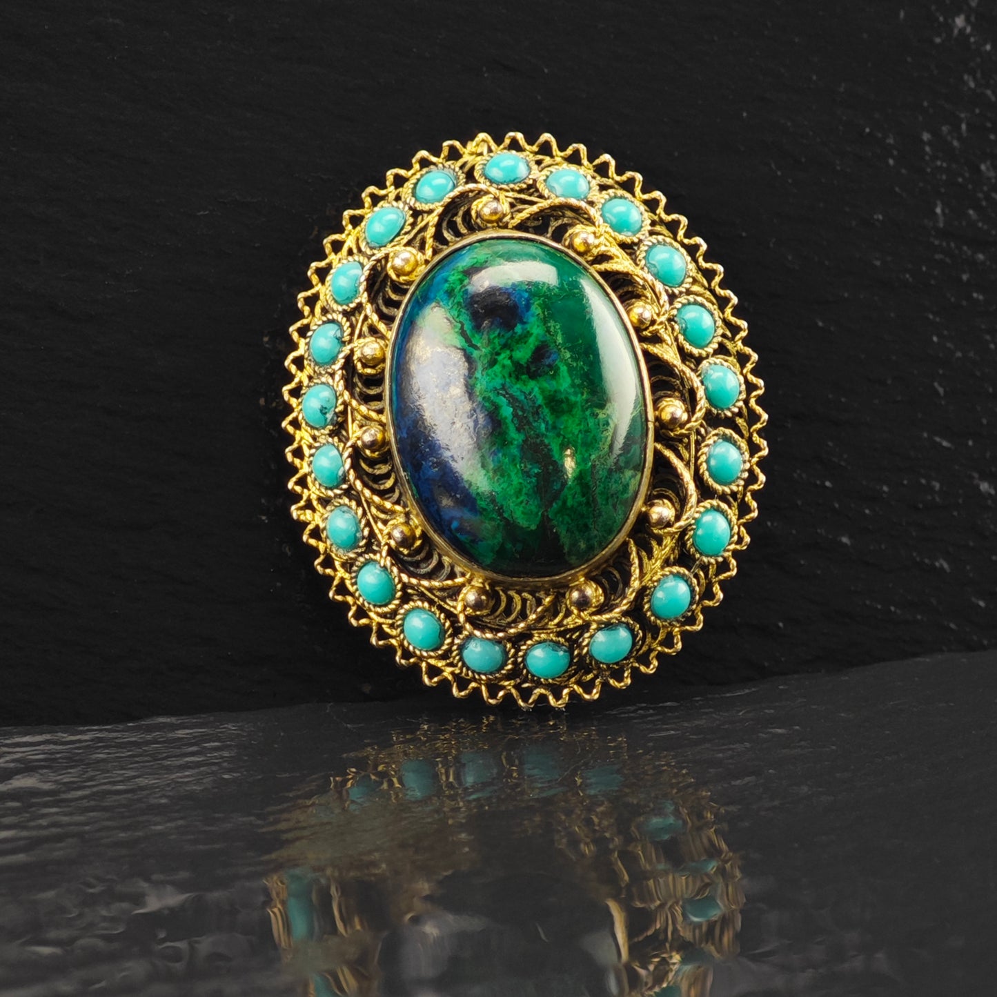 Eilat Stone Gold Gilded Brooch/Pendant Sterling Silver P2862
