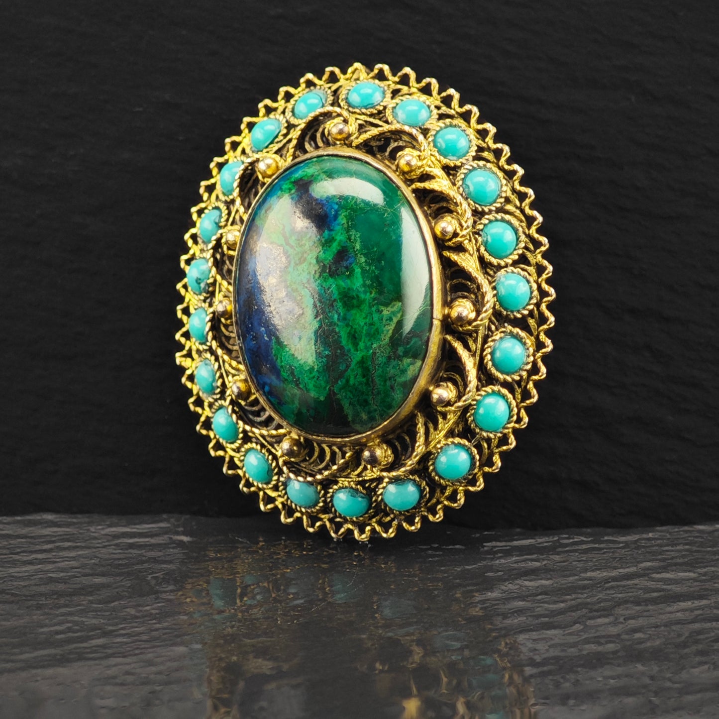 Eilat Stone Gold Gilded Brooch/Pendant Sterling Silver P2862